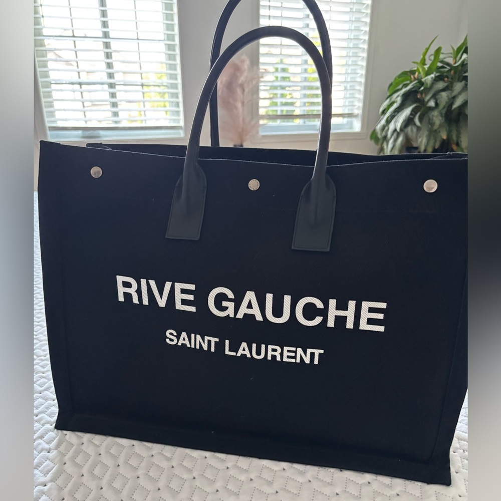 Saint Laurent Black Rive Gauche Canvas Tote